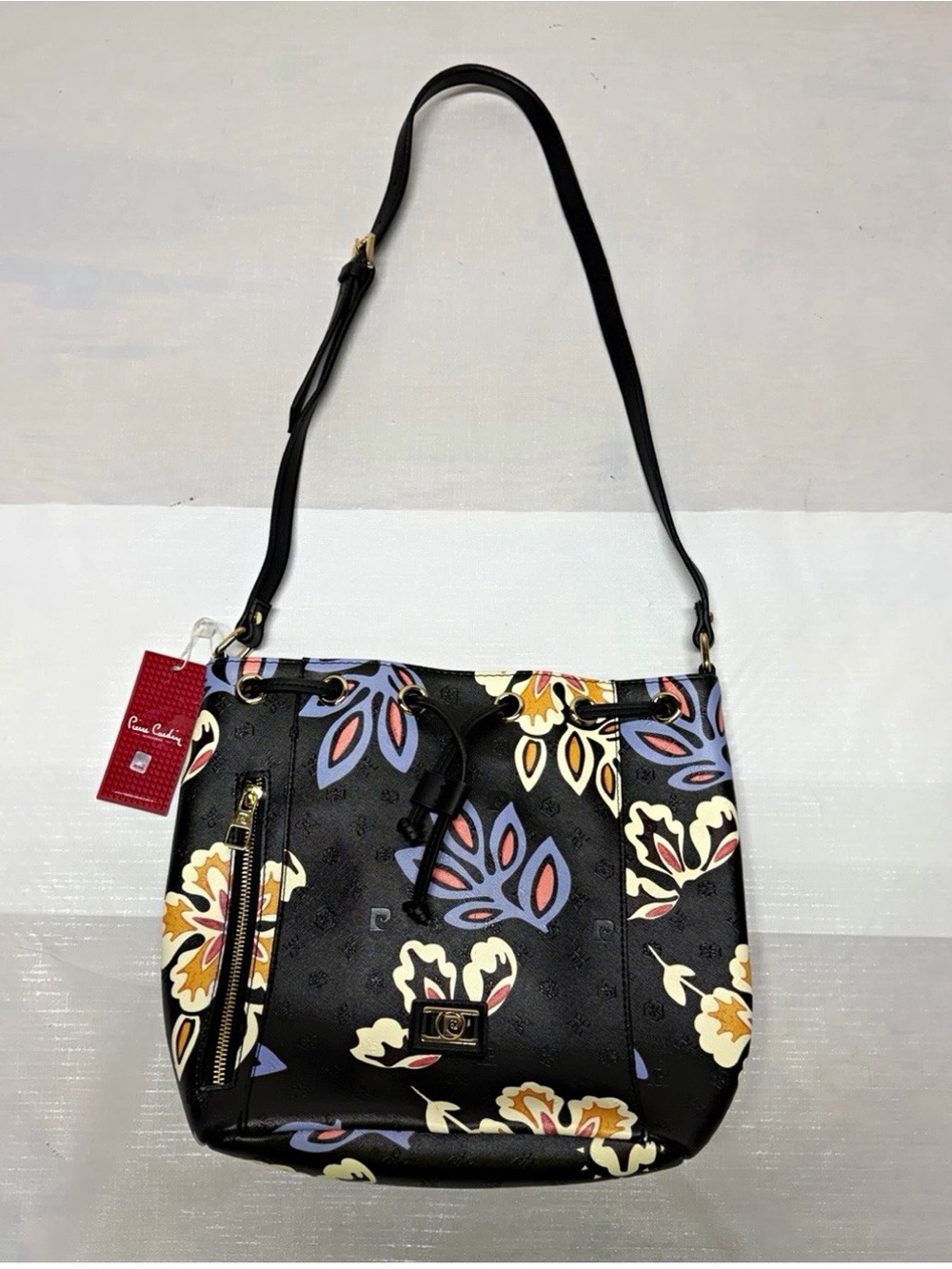 Pierre Cardin Black Floral Shoulder Bag with Multicolor Accents